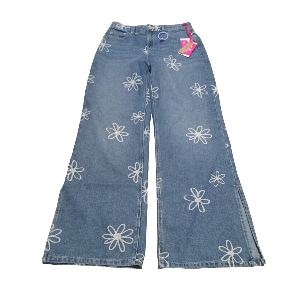 Justice Blue Kids Jeans with White Floral Pattern